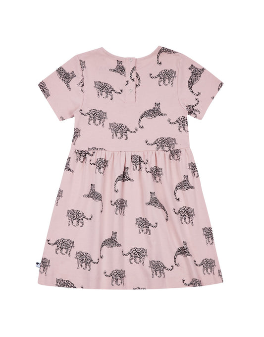 Organic dusky pink leopard dress back view