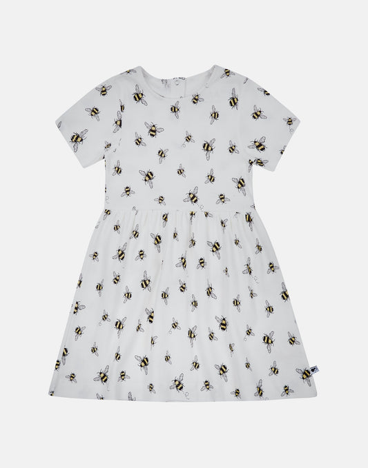 Organic white bumblebee dress front view