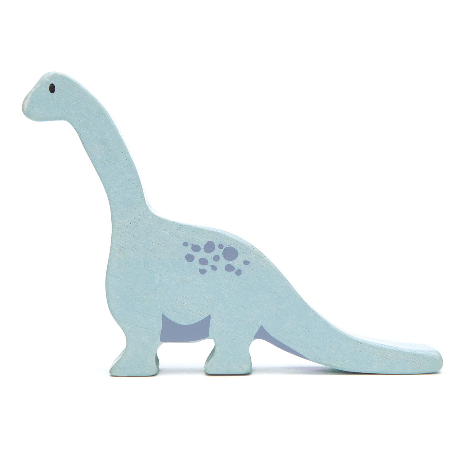 Front view of wooden brontosaurus figurine