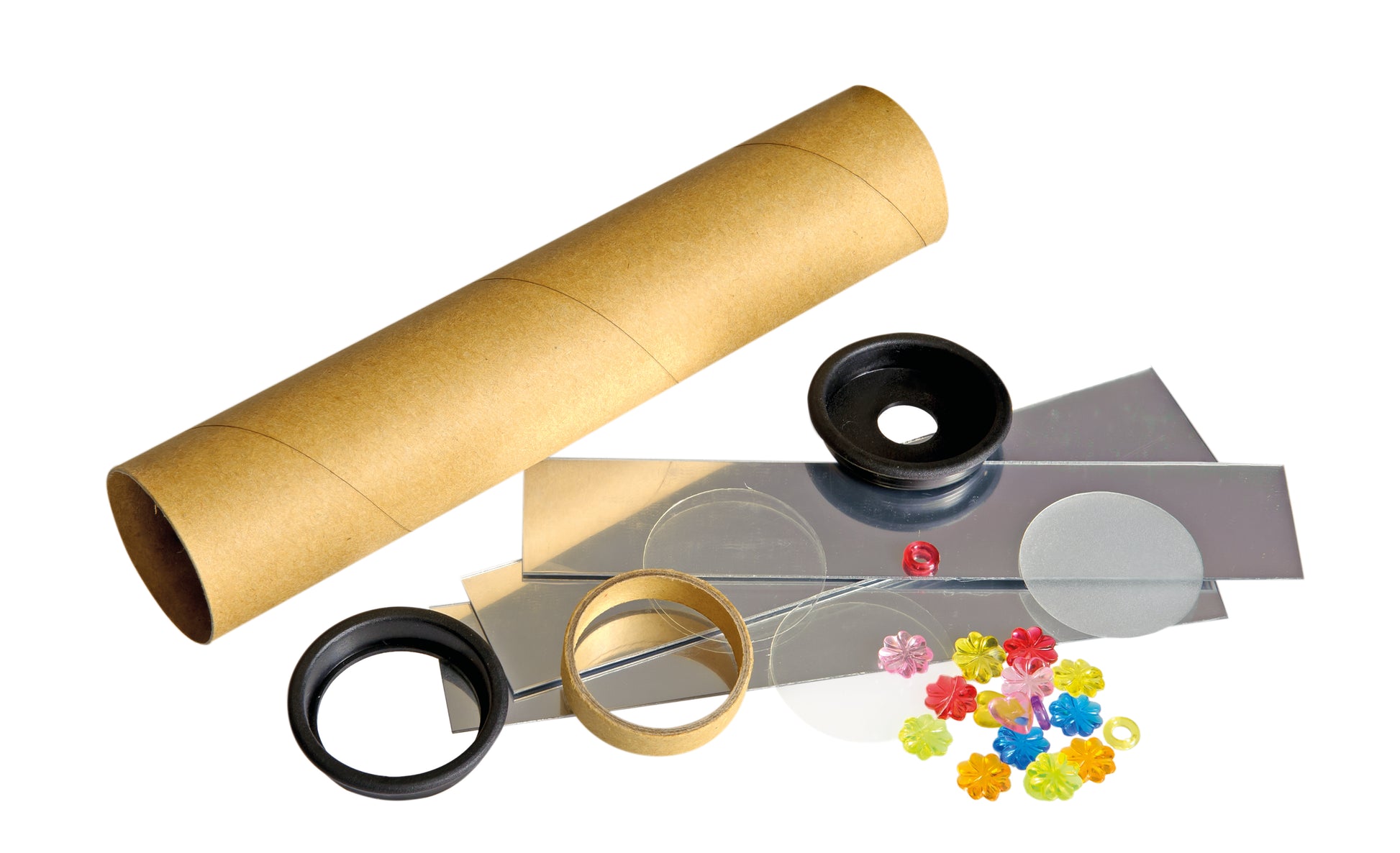 Material supplied to make a DIY kaleidoscope