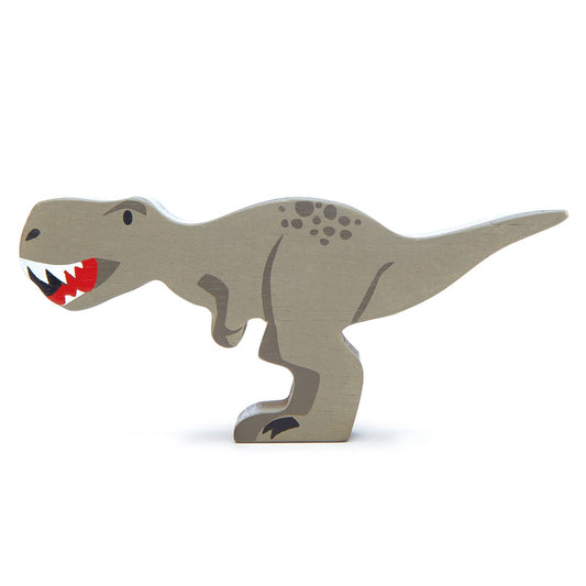 Front view of wooden Tyrannosaurus Rex figurine