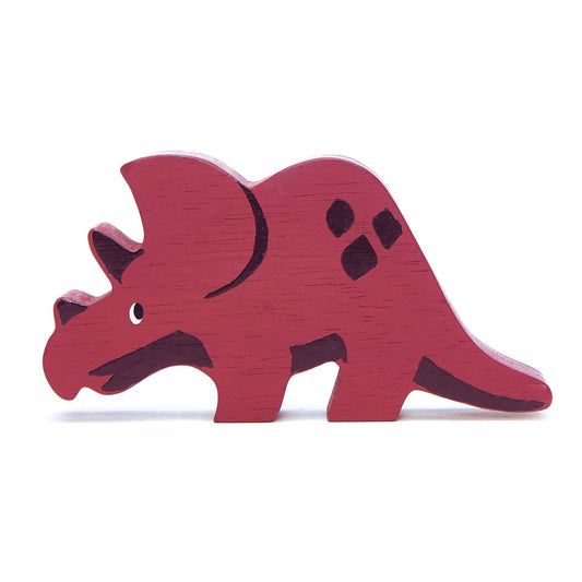 Front view of wooden Triceratops figurine