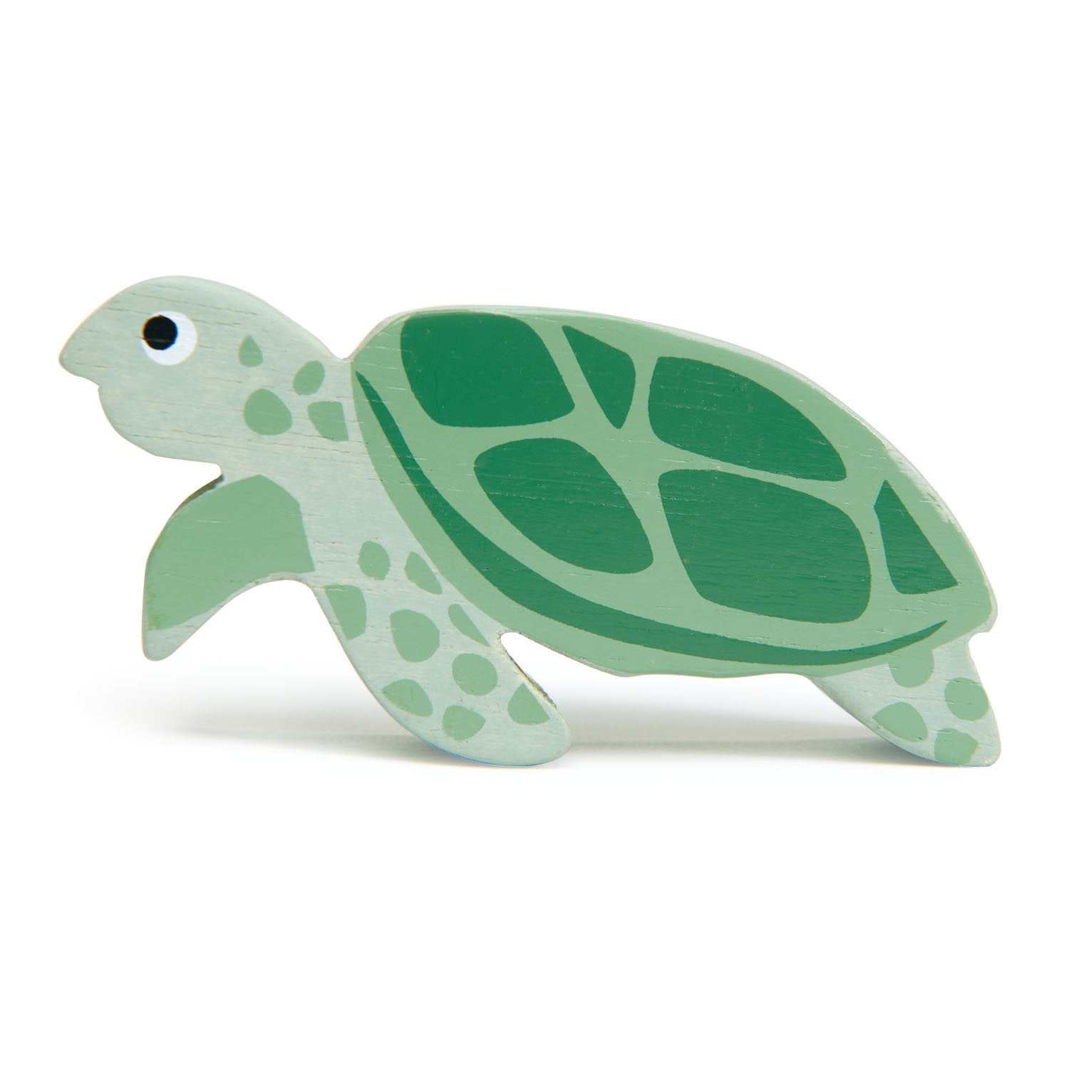 Front view of wooden sea turtle figurine