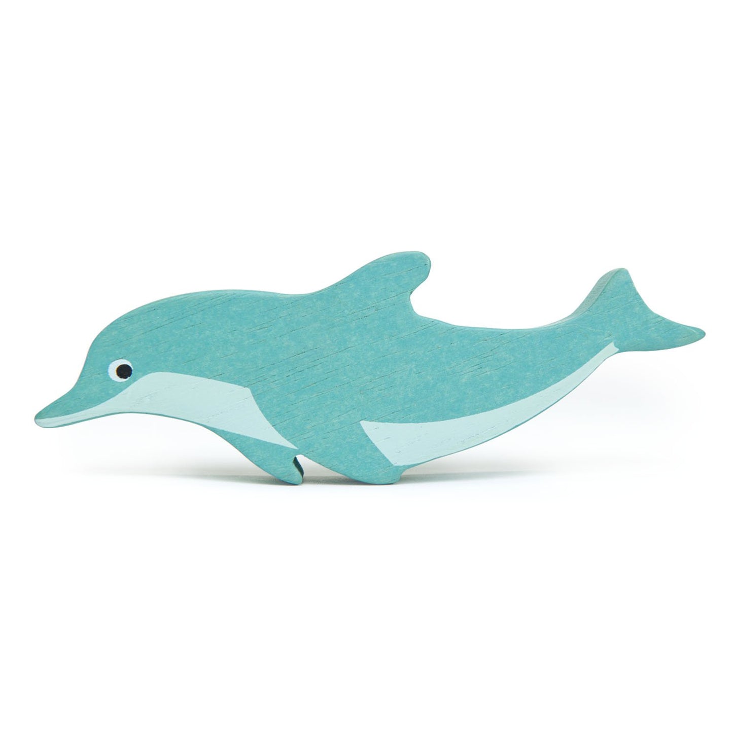 Front view of wooden dolphin figurine