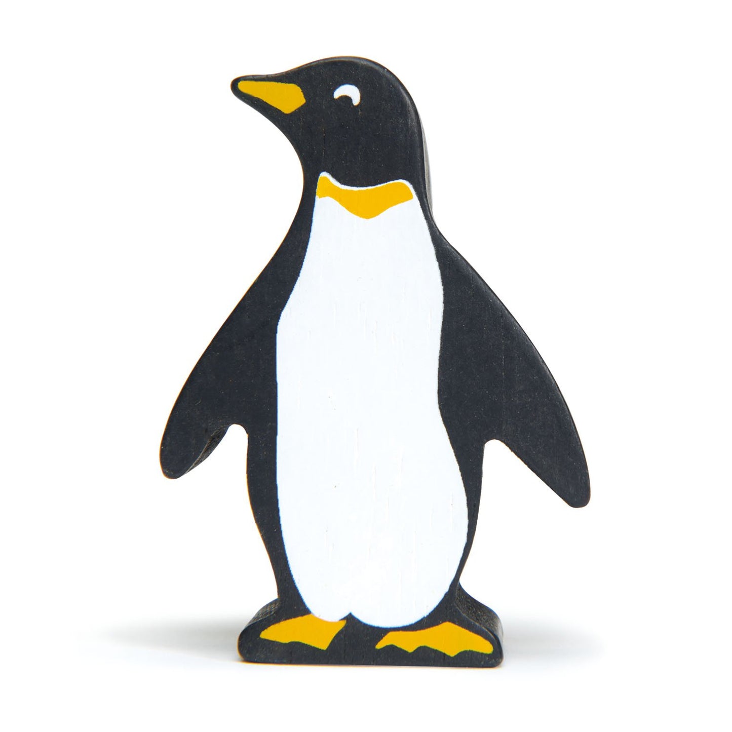 Front view of wooden penguin figurine