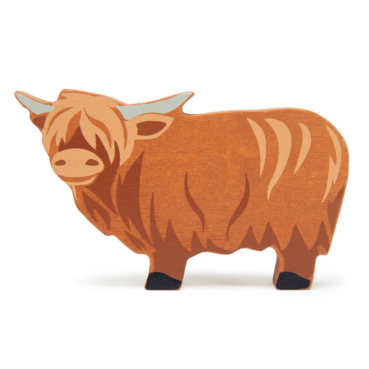 Wooden highland cow figurine front view