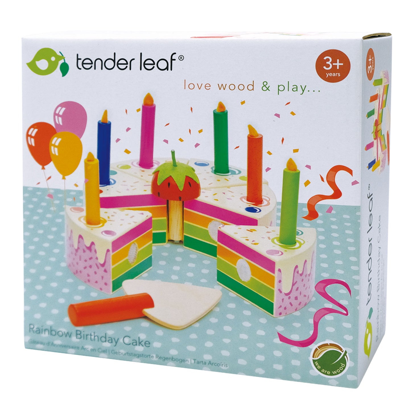 Packaged wooden birthday cake set by Tender Leaf