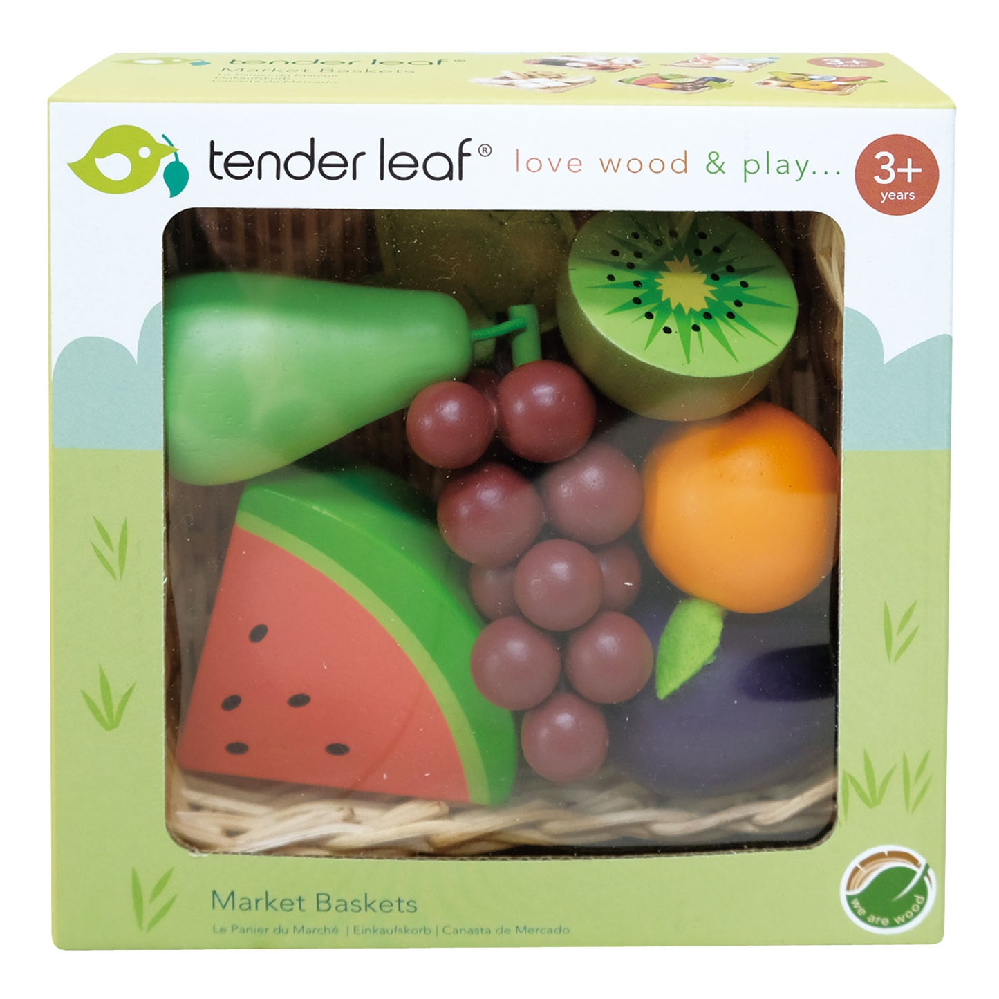 Packaged wooden fruit basket set by Tender Leaf