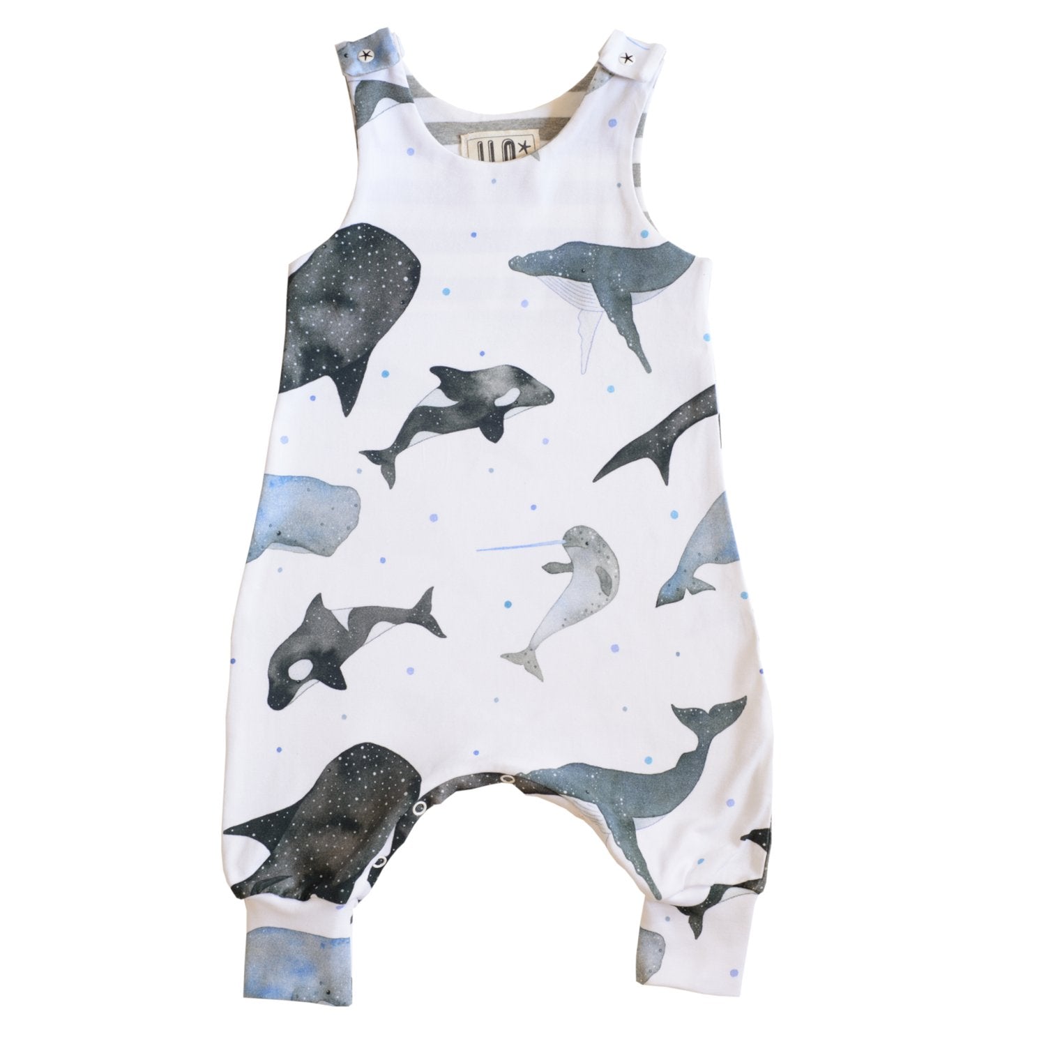 Organic whales romper front view