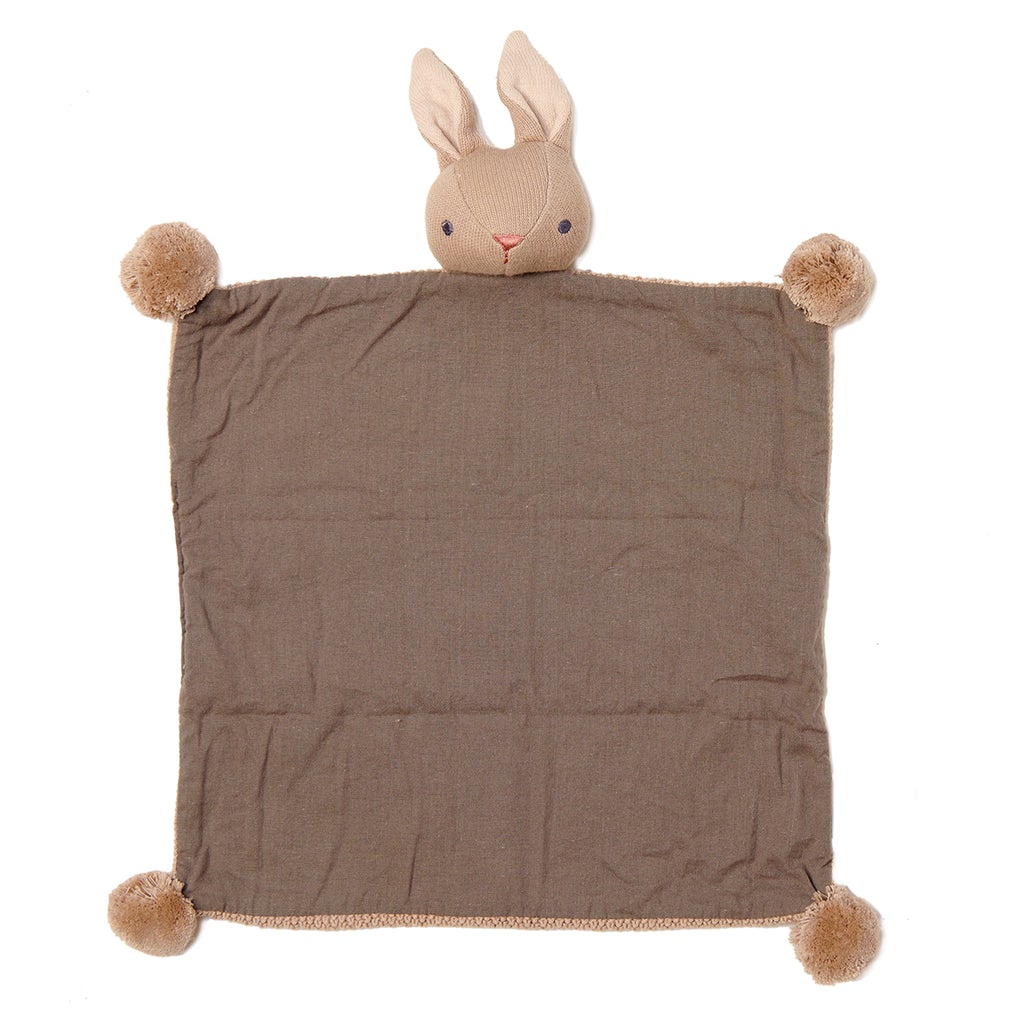 Taupe bunny comforter lying flat