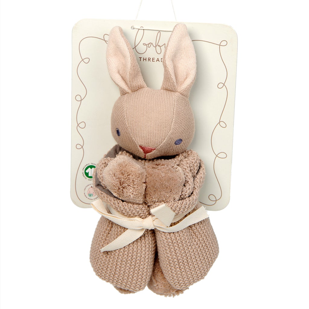 Taupe bunny comforter packaged